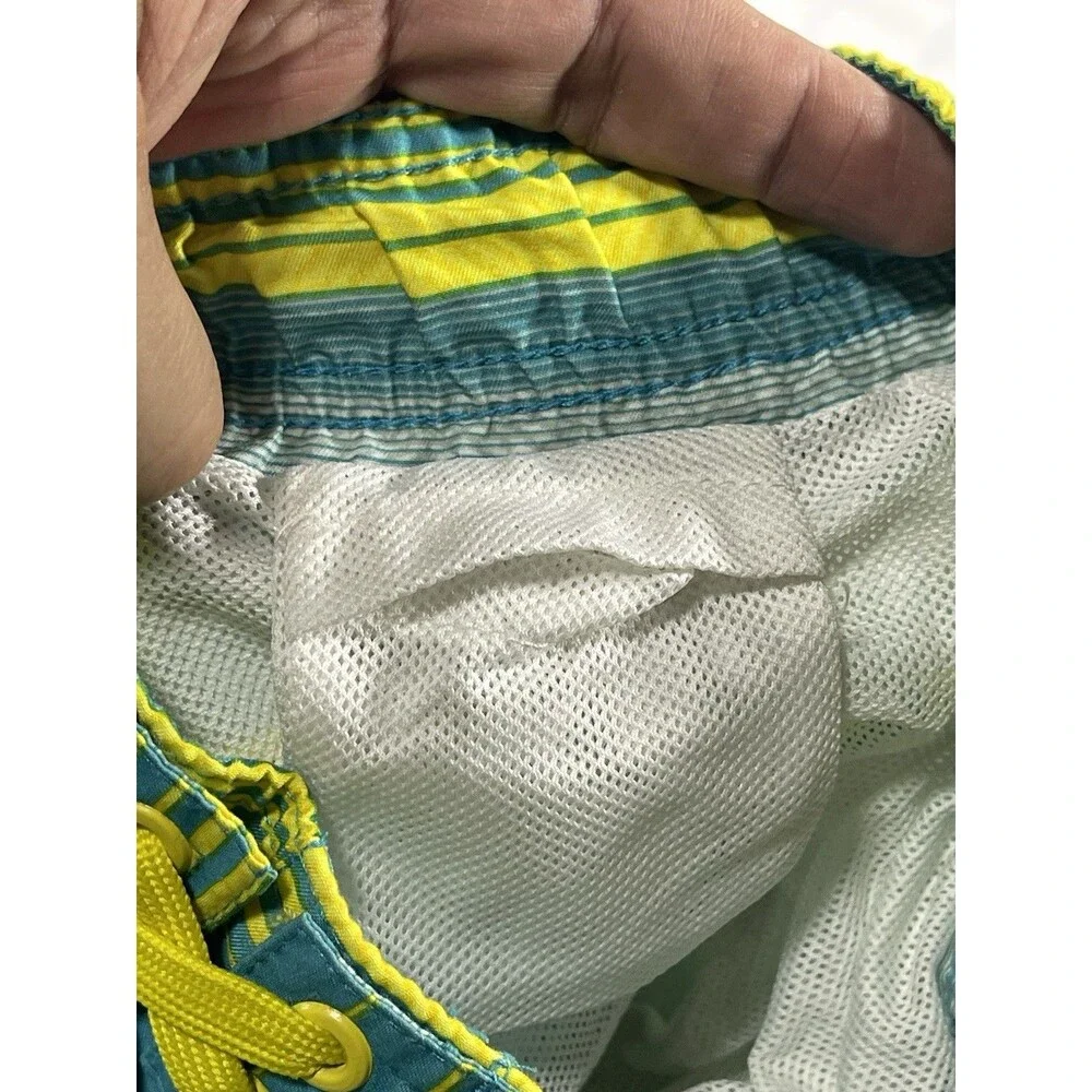 Highland Outfitters Boys Swim Trunks Board Shorts Blue Green Striped Size 10/12
